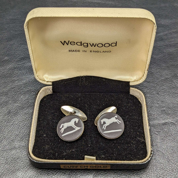 英國復古 Wedgwood 馬浮雕純銀袖扣盒裝
