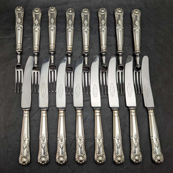 British Vintage Silver Plated Handle Stainless Blade Cutlery Set 8x2