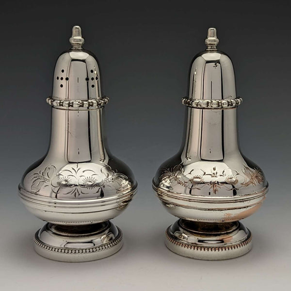 British vintage silver plate seasoning container pair