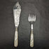 British antique silver plate fish server set white butterfly shell handle