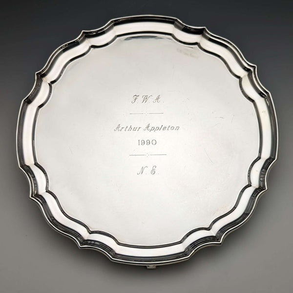 British Antique Silver Plate Card Tray Diameter 25.5cm 475g
