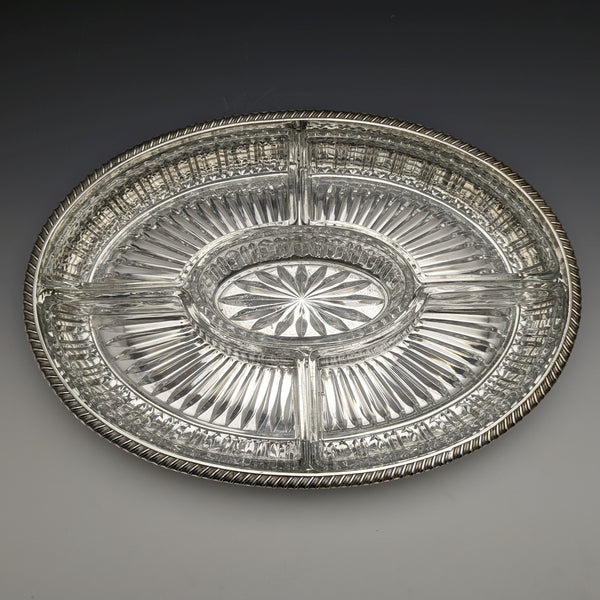 英國復古鍍銀畫廊托盤帶玻璃內膽寬度 31 厘米 1717 克