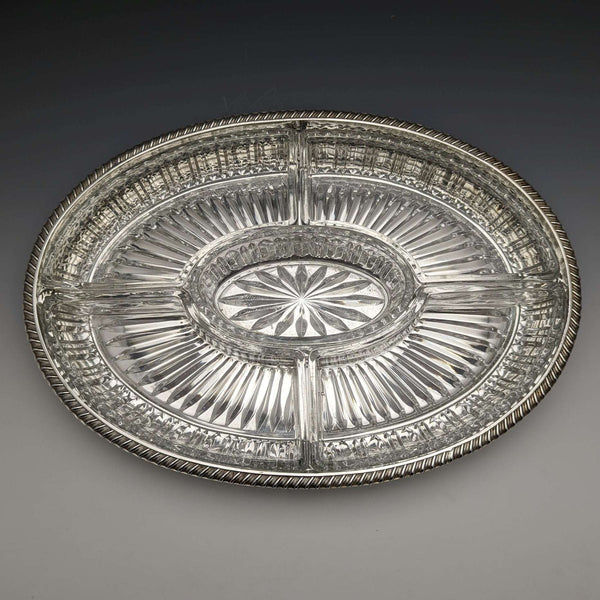 British Vintage Silver Plated Gallery Tray with Glass Liner Width 31cm 1717g