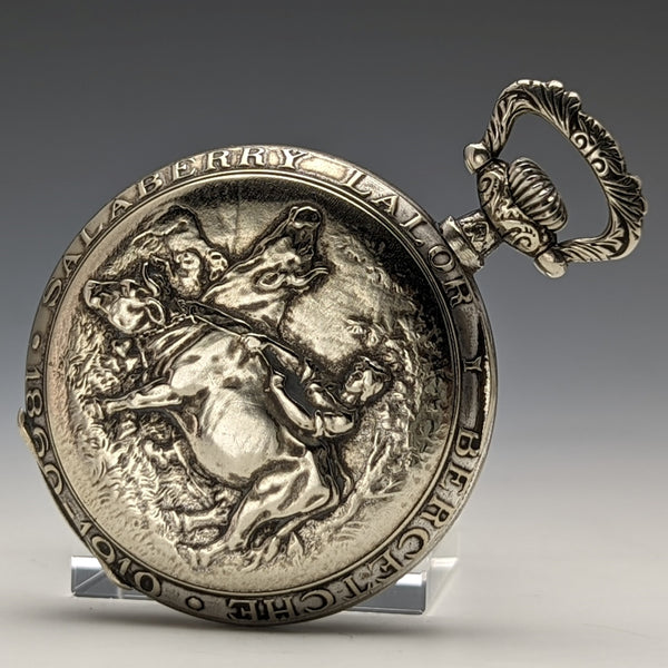 古董瑞士製造無簽名懷錶,帶公牛雕塑錶殼,效果很好