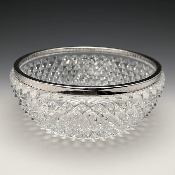 German Vintage Cut Glass Bowl with Sterling Silver Rim Decoration Diameter 18cm Emil Herman