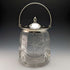 Barril para galletas vintage inglés de cristal tallado, circa 1930, con tapa de plata chapada, 1048 g