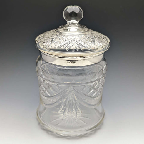 1928년 영국 빈티지 컷 글라스 비스킷 배럴 순은 장식 831g