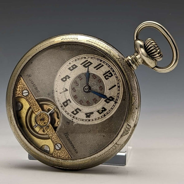 Antique Hebdomas 8-day winding pocket watch metal case works well