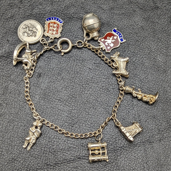 British vintage sterling silver charm bracelet 19g