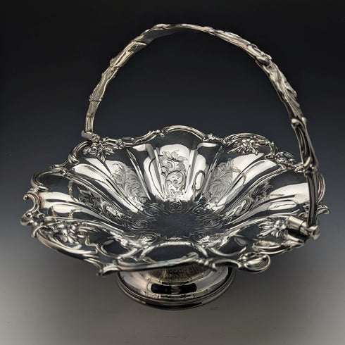 British Antique Silver Plate Large Basket Operating Handle 836g