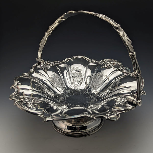 British Antique Silver Plate Large Basket Operating Handle 836g