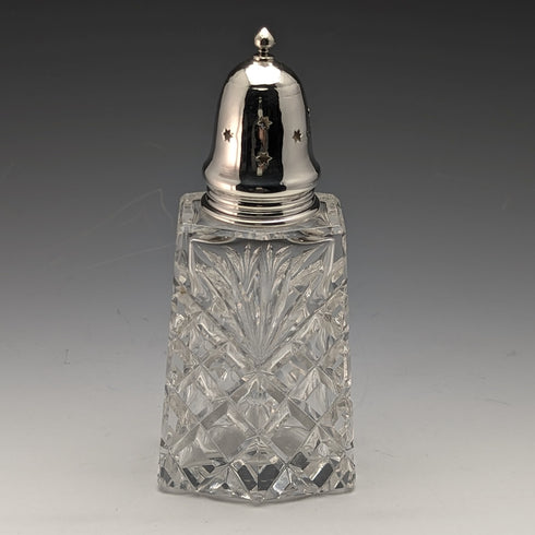 1972 British Vintage Cut Glass Seasoning Container Sterling Silver Lid 320g