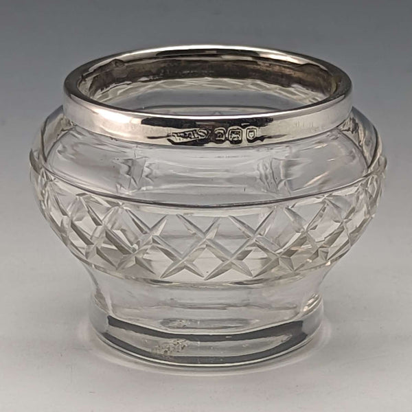 1923年 英国アンティーク カットガラス ソルトセラー 純銀装飾 61g
