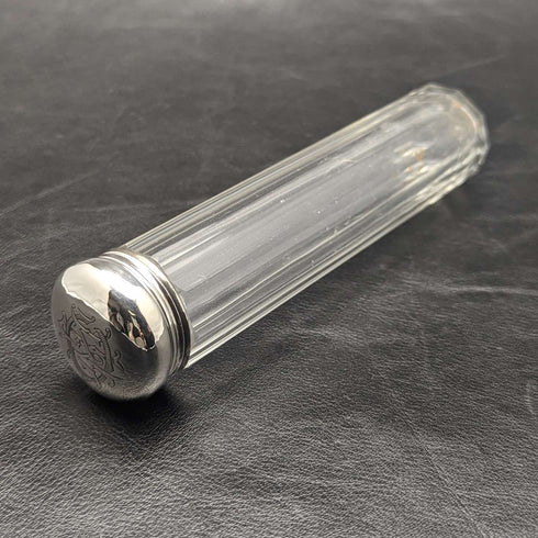 1927年 英国ヴィンテージ 長形ガラスボトル 純銀蓋 110g