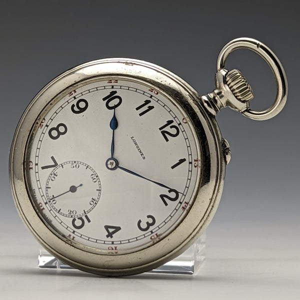 Around 1921 Antique Longines pocket watch silver plated open face works well