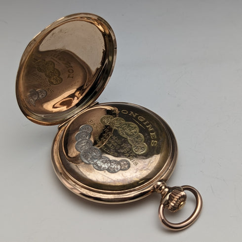 1913年頃 アンティーク ロンジン 懐中時計 金張りハンターケース Cal19.74N 動作良好