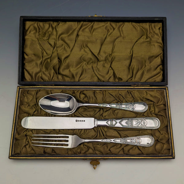 Around 1890 British Antique Silver Plated Crisling Cutlery Set in Case