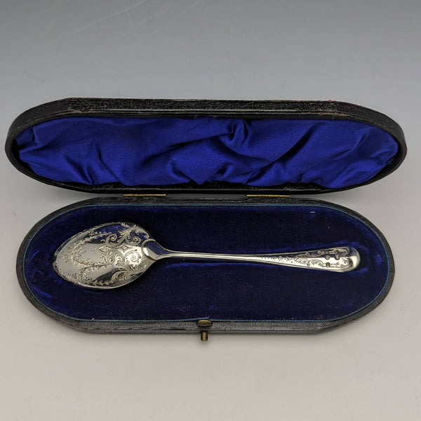 1894 British Antique Sterling Silver Spoon Fine Engraving Case