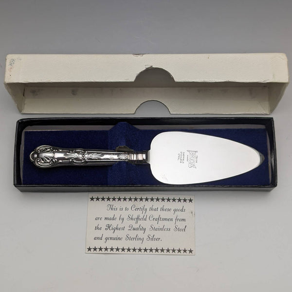 1975 British Vintage Sterling Silver Handle Small Cake Server Boxed
