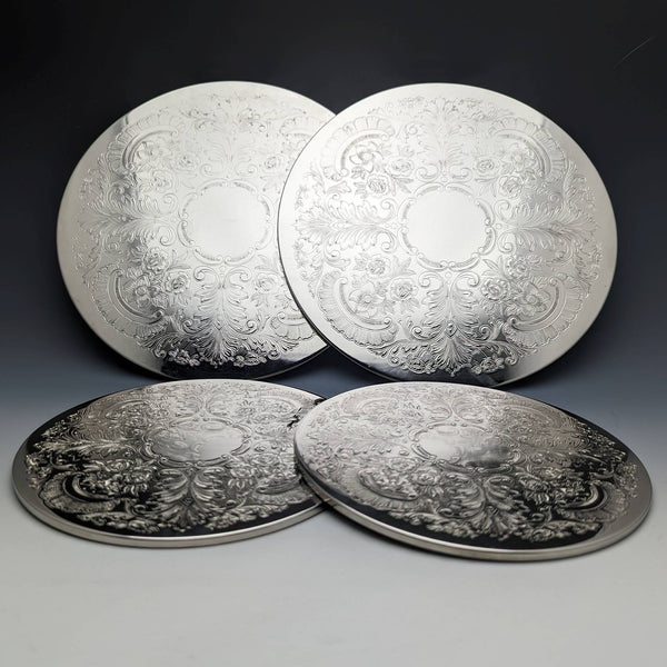 英国ヴィンテージ シルバープレート製 テーブルマット 大小2x2セット