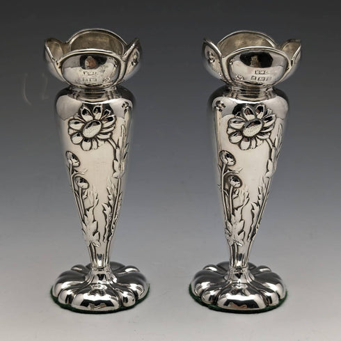 1905 British antique sterling silver vase vase pair 84g Henry Williams