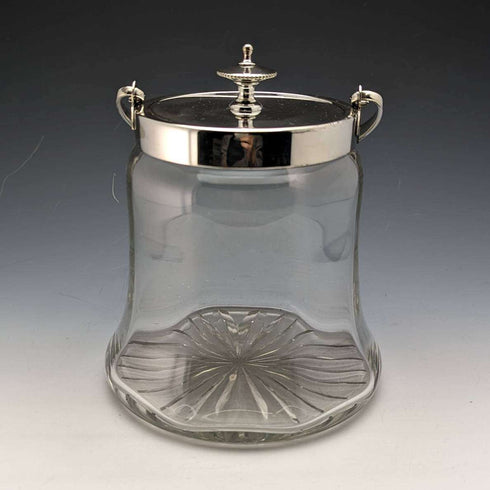 Barril para galletas de cristal tallado vintage británico con tapa plateada 917g