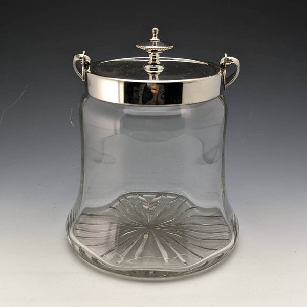 英国ヴィンテージ カットガラス ビスケットバレル シルバープレート蓋 917g