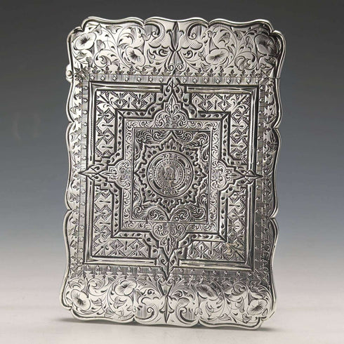 1867 British antique sterling silver card case Robert Thornton