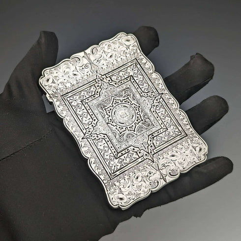 1867 British antique sterling silver card case Robert Thornton