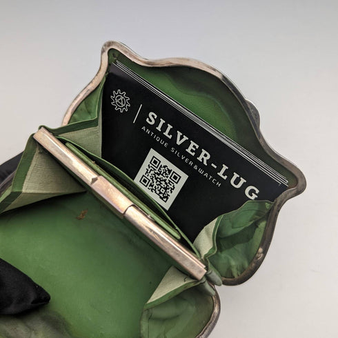 1907年 英国アンティーク 純銀製がま口型 チェーン付きパース Thomas Bishton