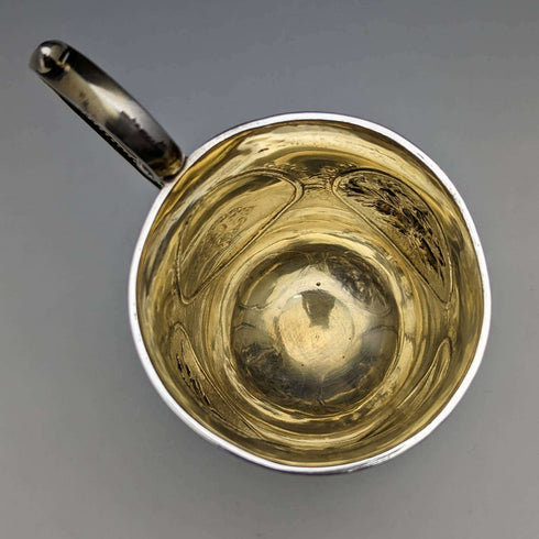 1867 British Antique Sterling Silver Gold Decorated Floral Engraving Mug 150g