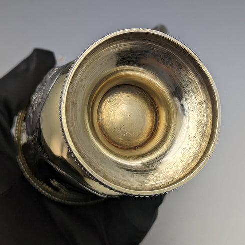 1867 British Antique Sterling Silver Gold Decorated Floral Engraving Mug 150g
