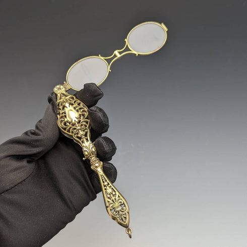 米国アンティーク 純銀ゴールドメッキ 携帯用折りたたみ式眼鏡 ロニエット