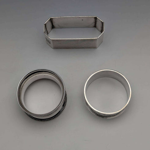 Early 1900s British Antique Sterling Silver Napkin Rings 3 Assorted