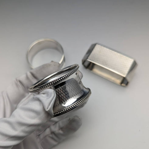 1900年代初頭 英国アンティーク 純銀製ナプキンリング 3個アソート