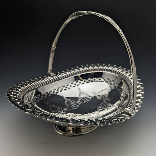 1902年 英国アンティーク シルバープレート製 大型バスケット Walker and Hall