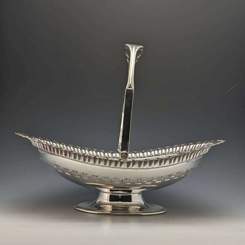 1902 British antique silver plate large basket Walker and Hall