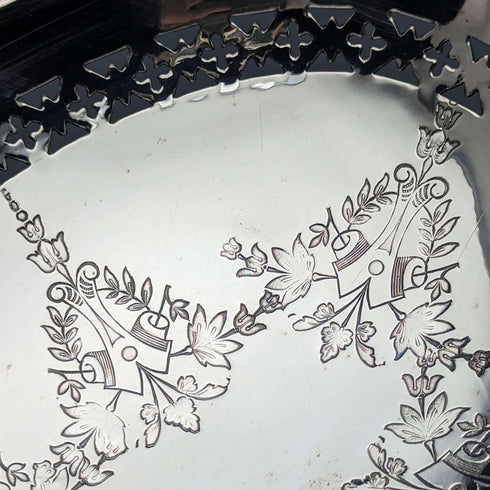 1902 British antique silver plate large basket Walker and Hall