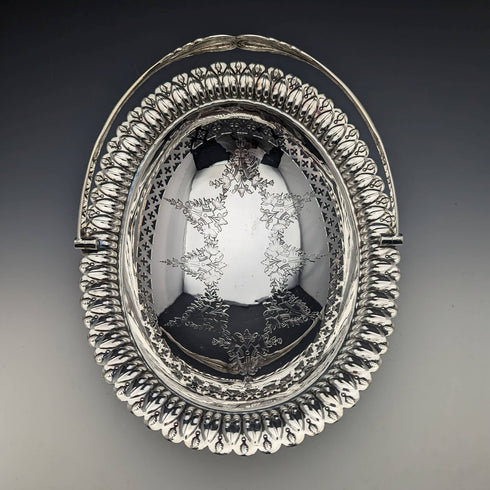 1902 年英國古董銀盤大籃子 Walker and Hall