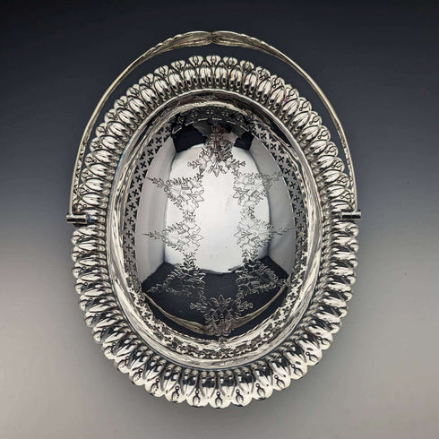 1902 British antique silver plate large basket Walker and Hall