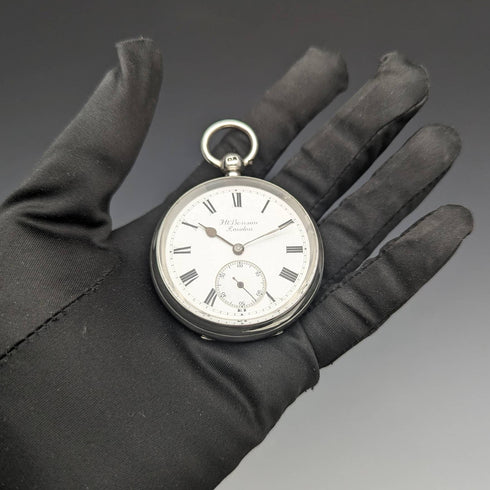 1898 British antique Benson LUDGATE silver side key winding pocket watch works well