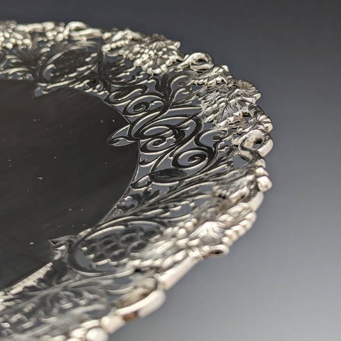 1950年 英国ヴィンテージ 純銀製タッツァ 直径27cm 641g Viner's