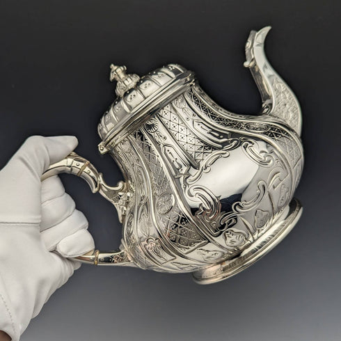 1870年代 英国アンティーク シルバープレート製ティーポット 741g Martin Hall