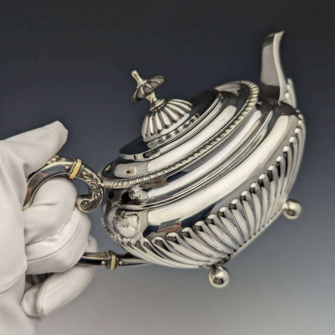 1897 British Antique Sterling Silver Bachelor Teapot 373g James Dixon