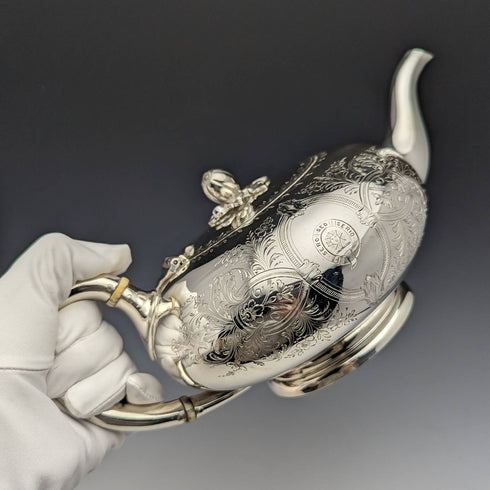 1881年 英国アンティーク シルバープレート製ティーポット 580g Elkington