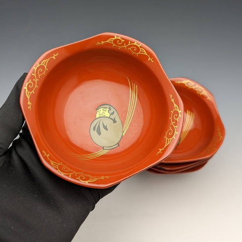 日本アンティーク 昭和初期 だるま柄 仲付 小鉢 5枚セット