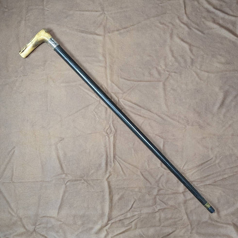 1894年 英国アンティーク 紳士用ステッキ 杖 鹿角クラッチハンドル 極太シャフト80cm