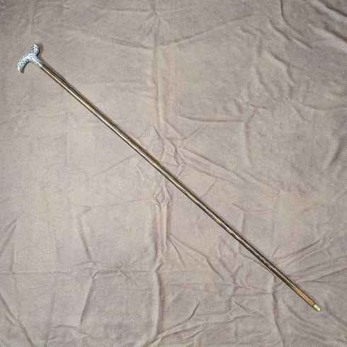 1902 British Antique Ladies Cane Cane Sterling Silver Derby Handle 82cm