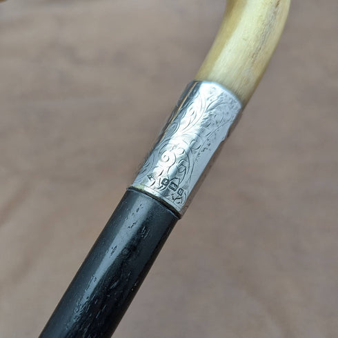 1919年 英国アンティーク 紳士用ステッキ 杖 曲がりホーンハンドル 91cm