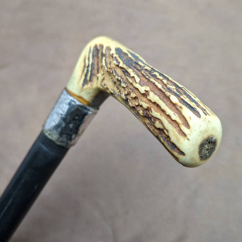 1894年 英国アンティーク 紳士用ステッキ 杖 鹿角クラッチハンドル 極太シャフト80cm